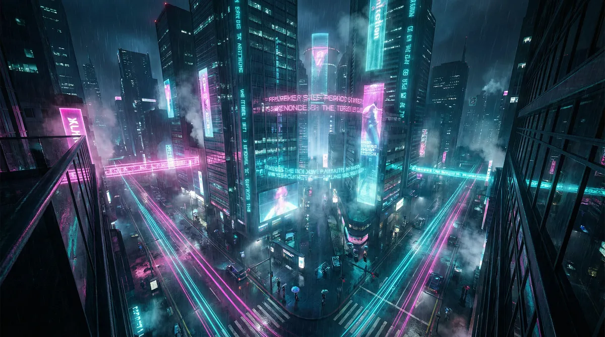 福建省漳州市南靖县被评为 竖屏短剧平台首页背景 - 赛博朋克都市夜景